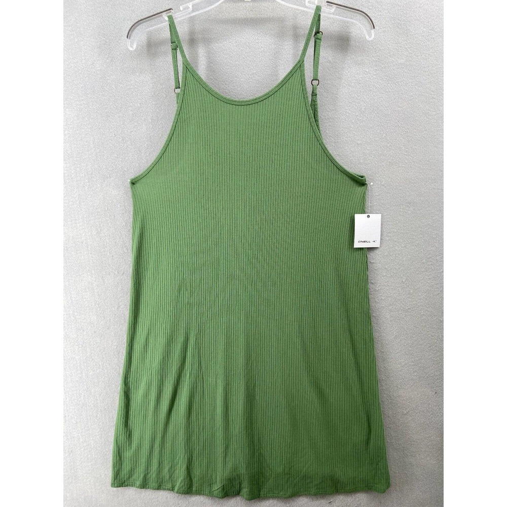 NWOT O'Neill Dress Womens Large Green Ribbed Knit Spaghetti Strap Mini Sundress